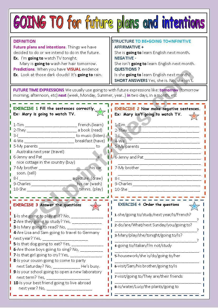 GOING TO starters worksheet