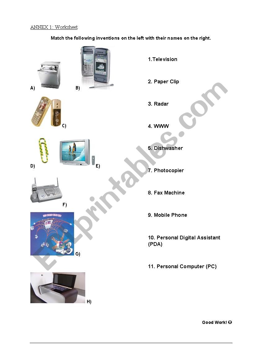 Inventions and gadgets worksheet