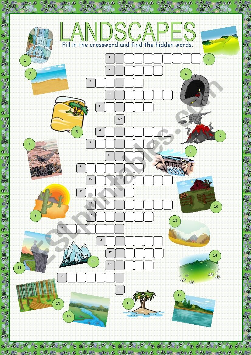 Landscapes Crossword Puzzle worksheet