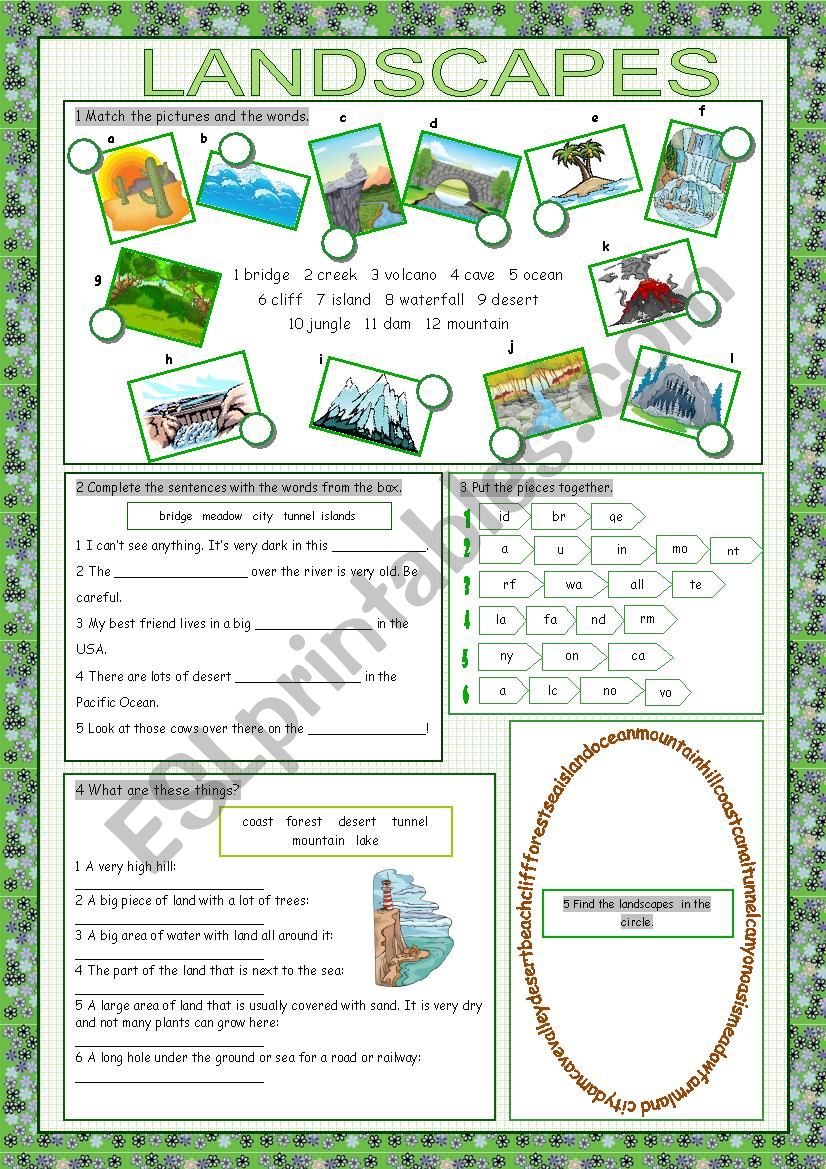 Landscapes Vocabulary Exercises