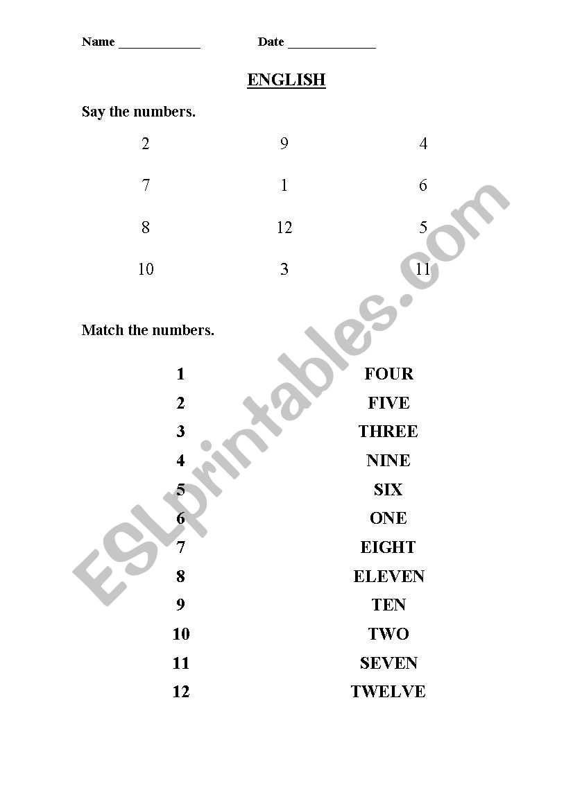 Numbers worksheet