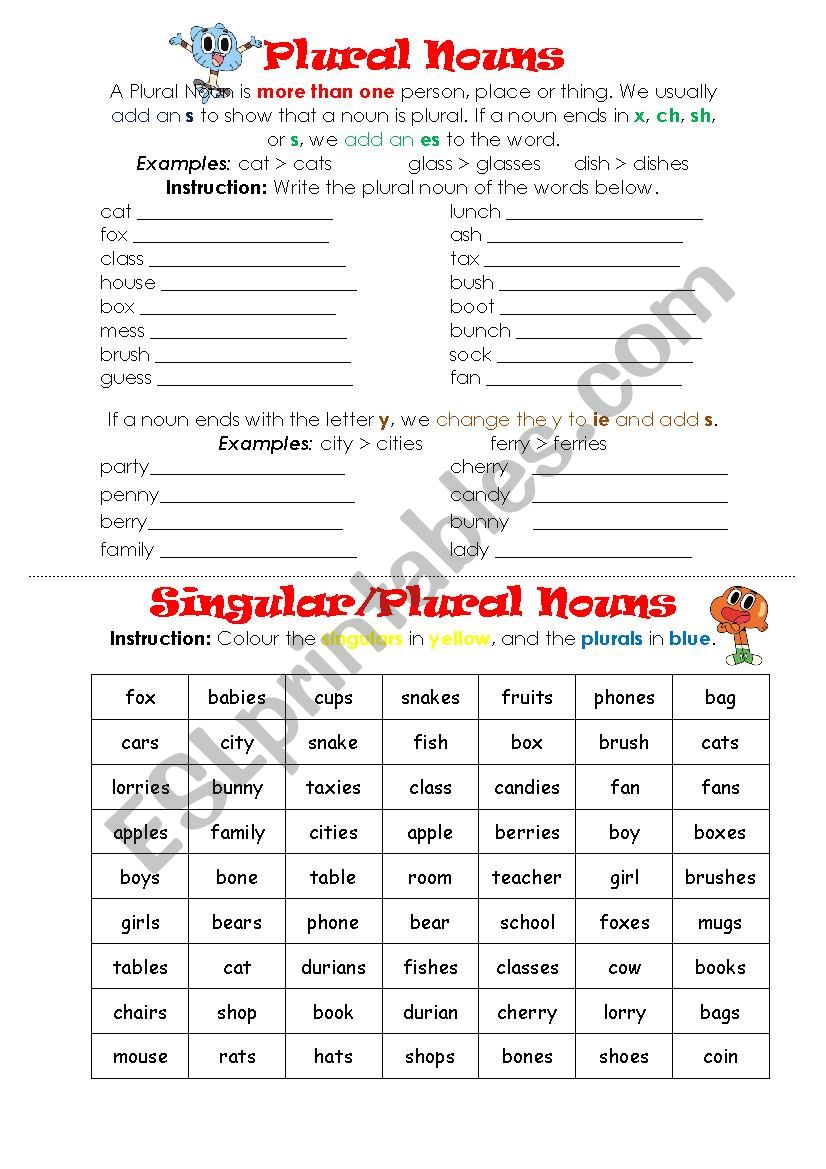 Singular Plural Nouns Worksheet