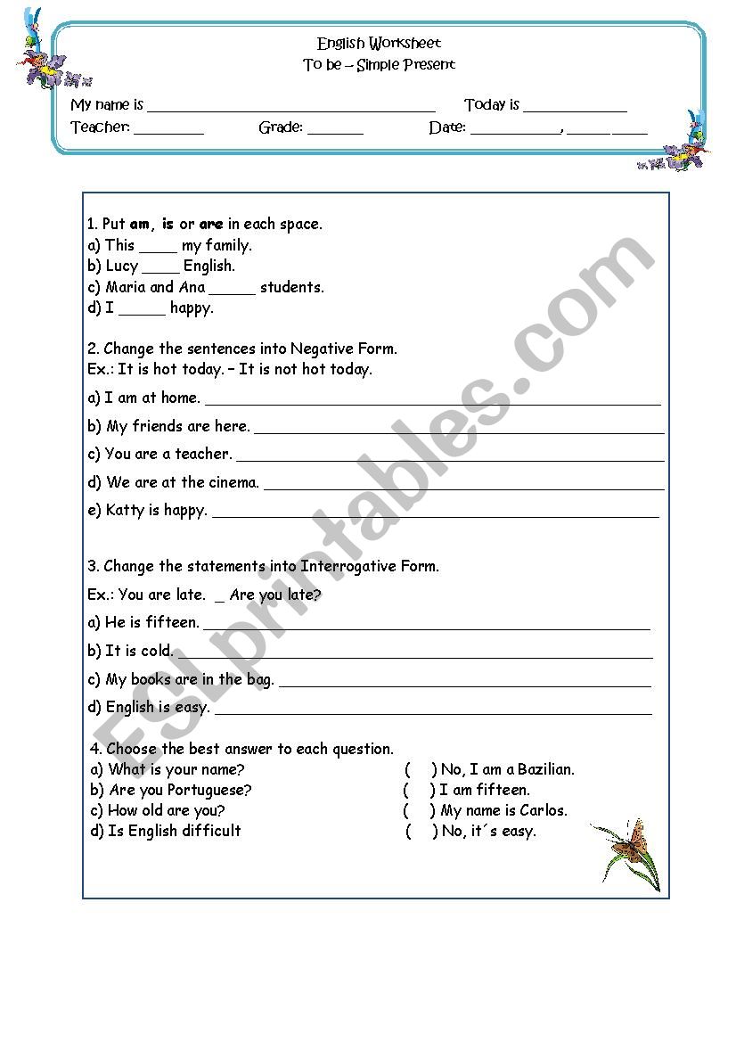 PRESENT SIMPLE - TO BE worksheet