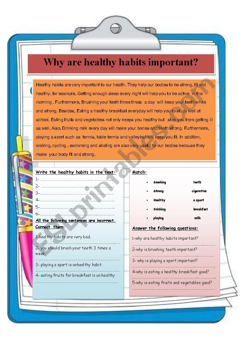 Why are healthy habits important?( part 1)