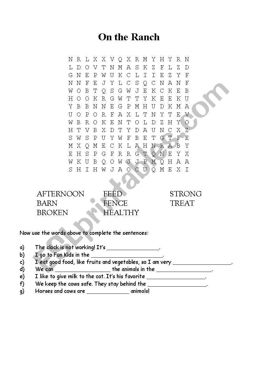 On the Ranch worksheet