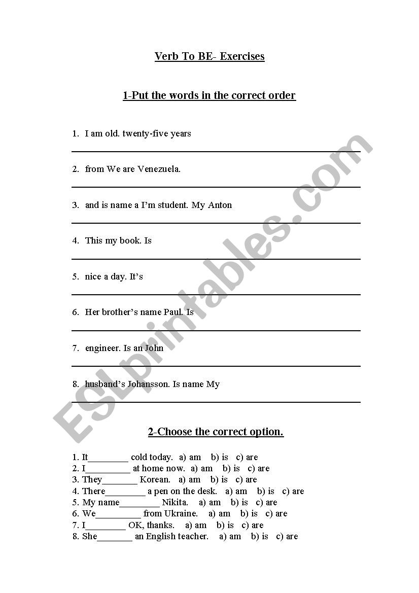 Verb TO BE worksheet