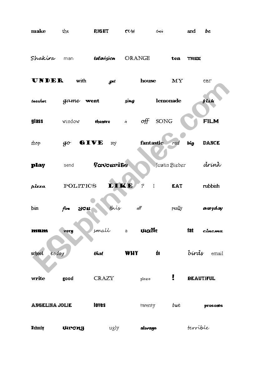 Making sentences challenge worksheet