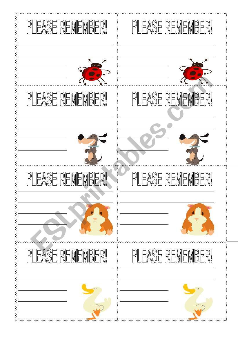 reminders worksheet