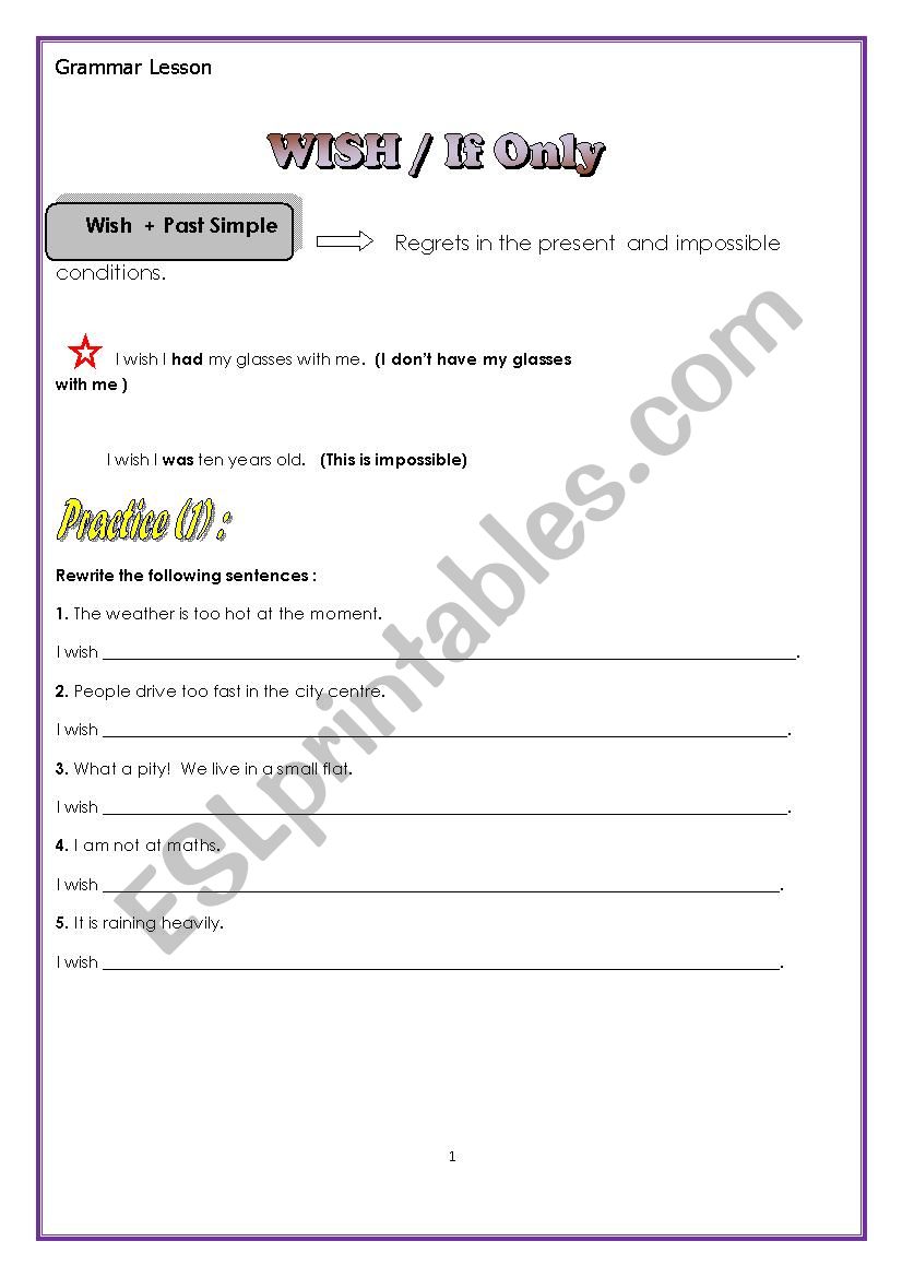 Wish / if only  worksheet
