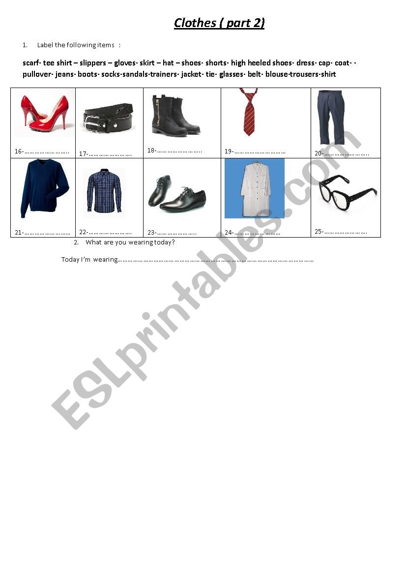 clothes ( part 2) worksheet