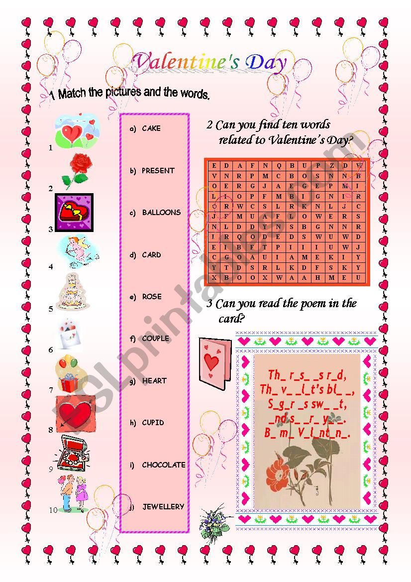 Valentines Day worksheet