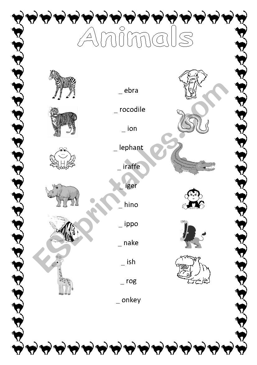Wild animals - matching worksheet