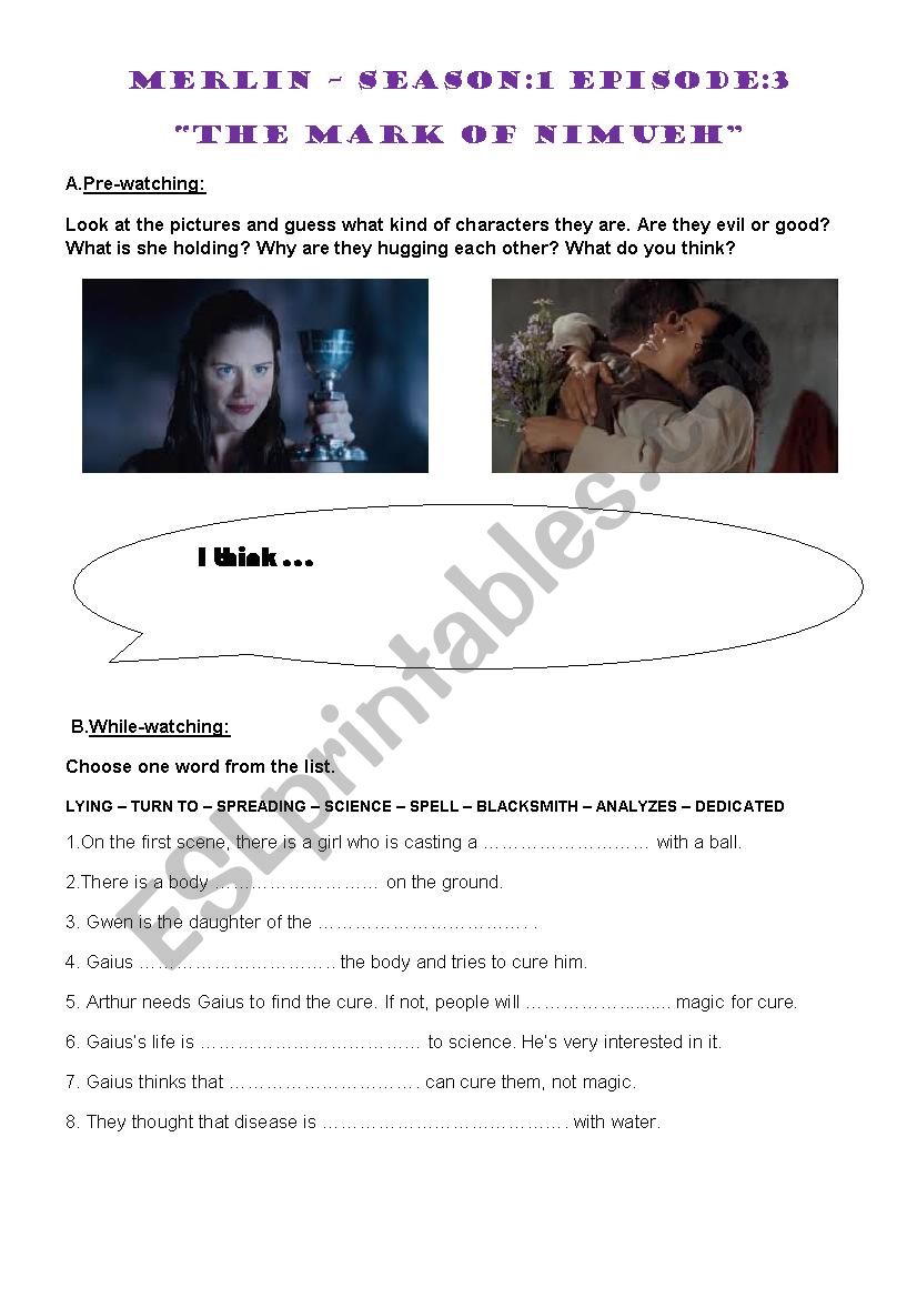 MERLIN -SEASON-1 EPISODE-3 WORKSHEET