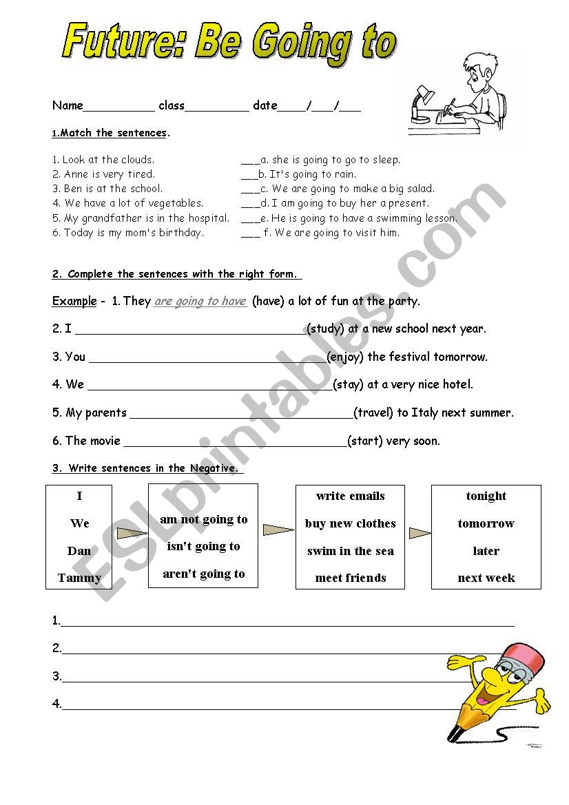 future tense- going to... worksheet