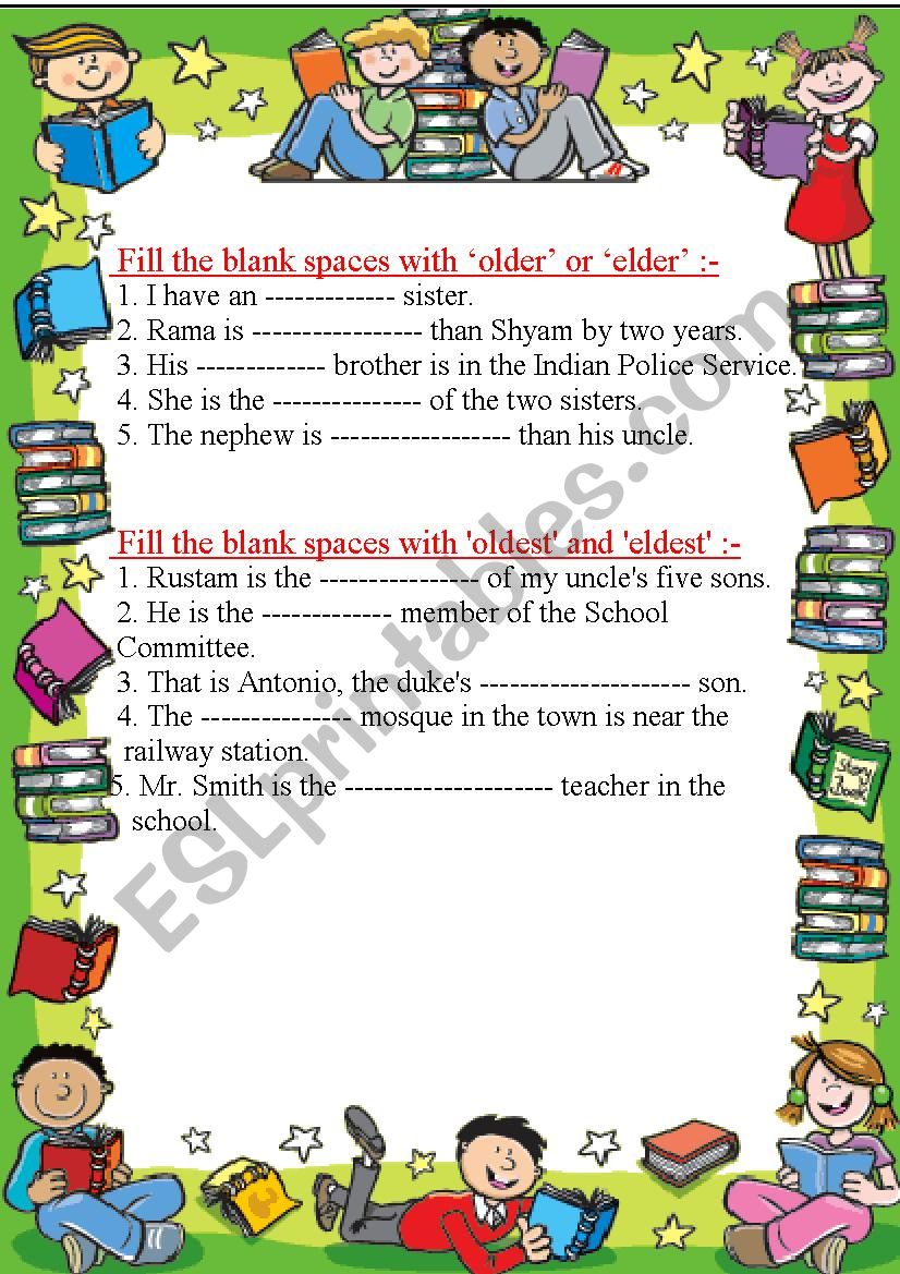 Elder or Older worksheet