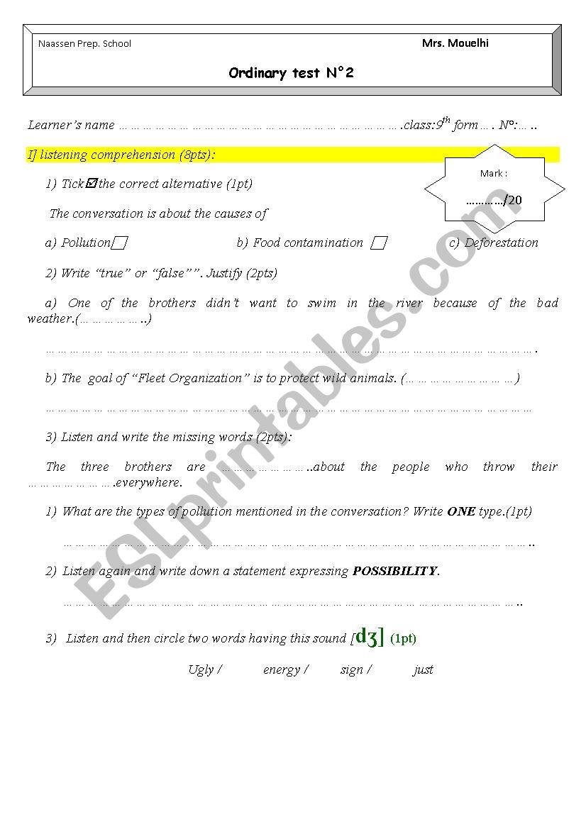 ordinary test 2 worksheet