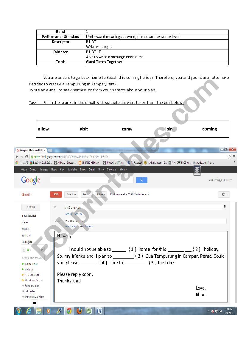 pbs writing B1 DT1 E1 worksheet