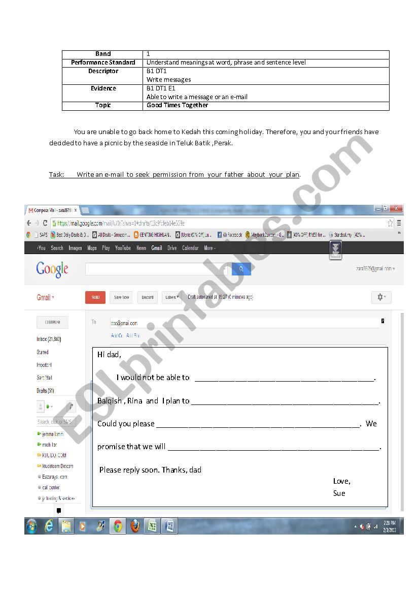 pbs writing B1 DT1 E2 worksheet