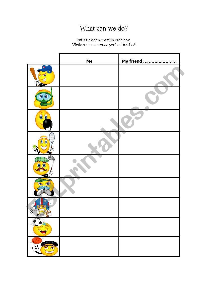 Sports chart worksheet