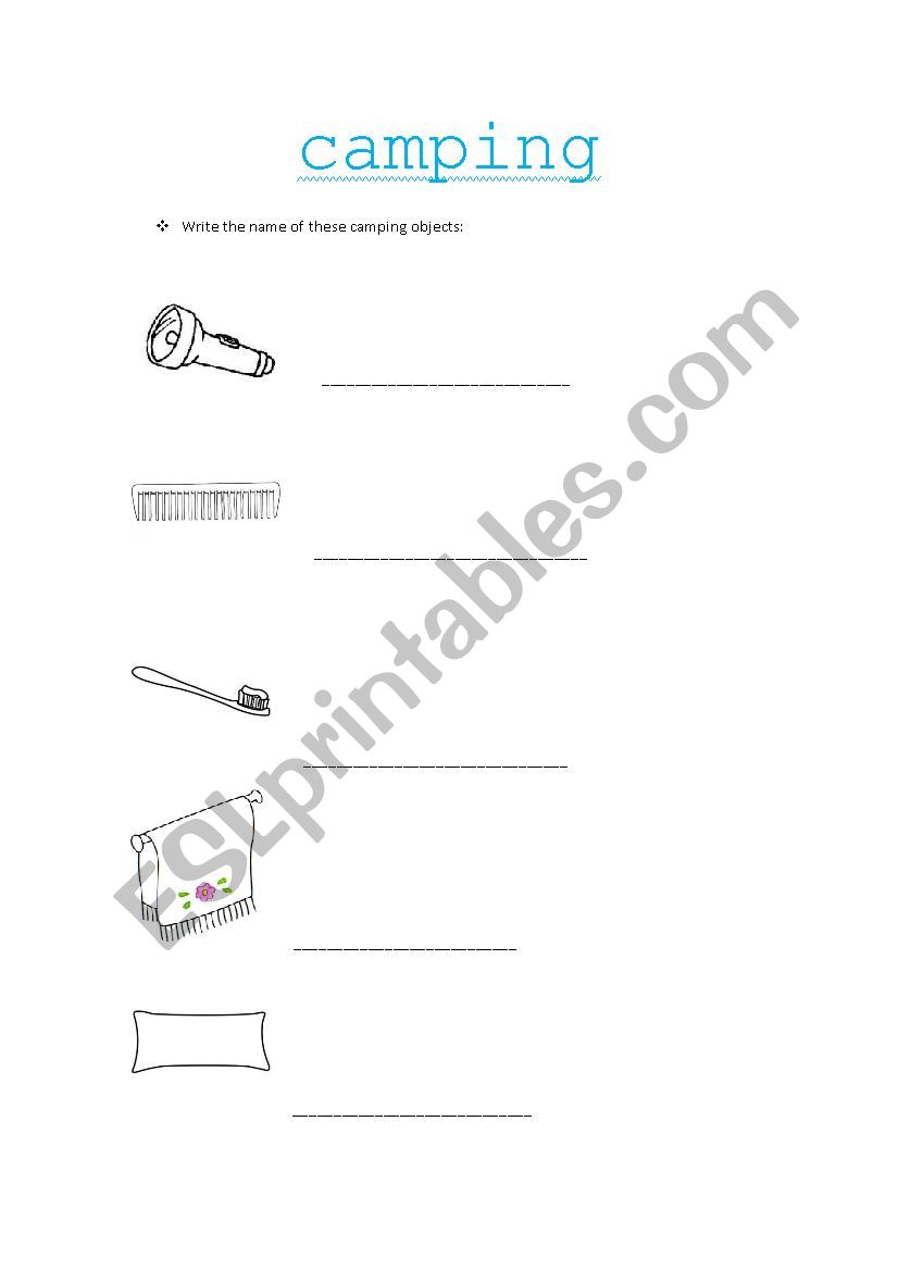 CAMPING OBJECTS worksheet