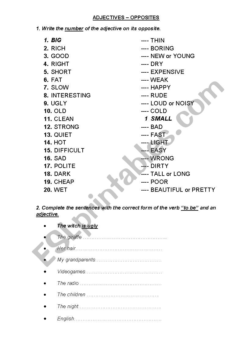 Join opposites worksheet