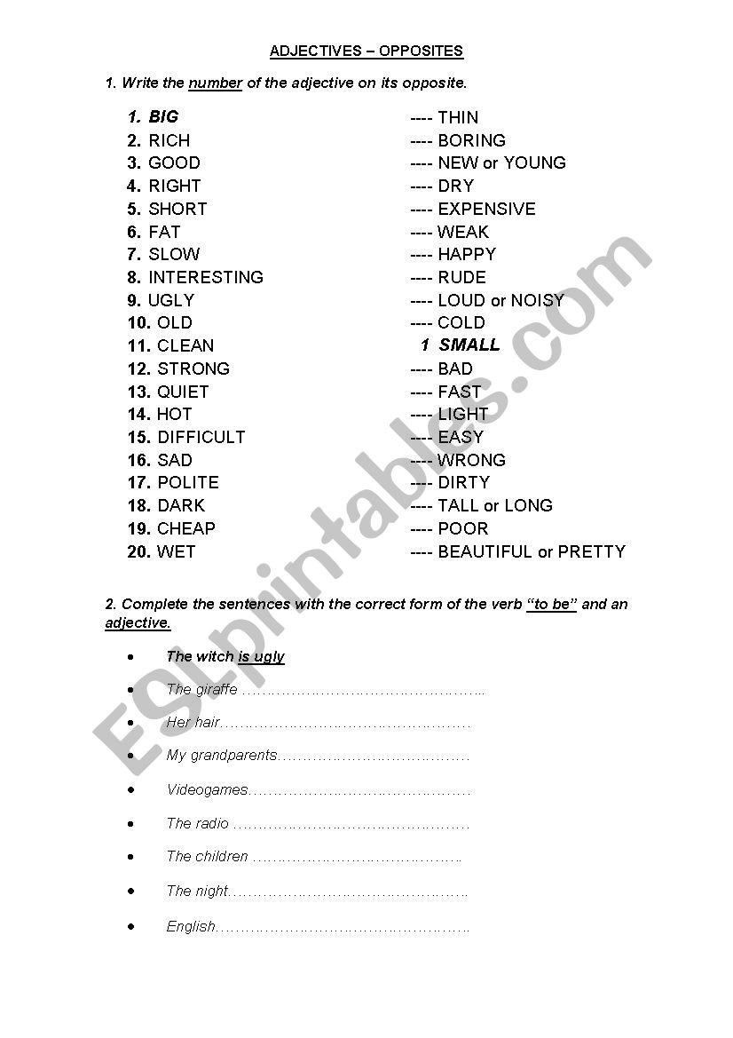 Join opposites worksheet