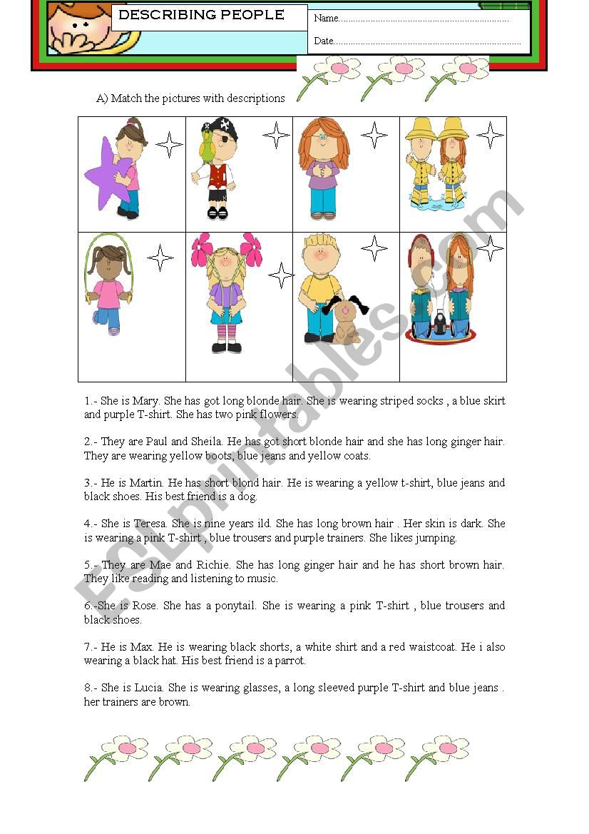 describing people worksheet