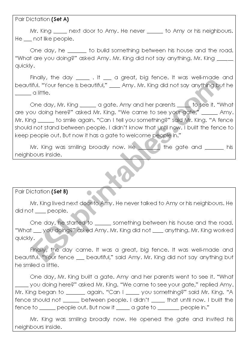 Pair dictation worksheet worksheet