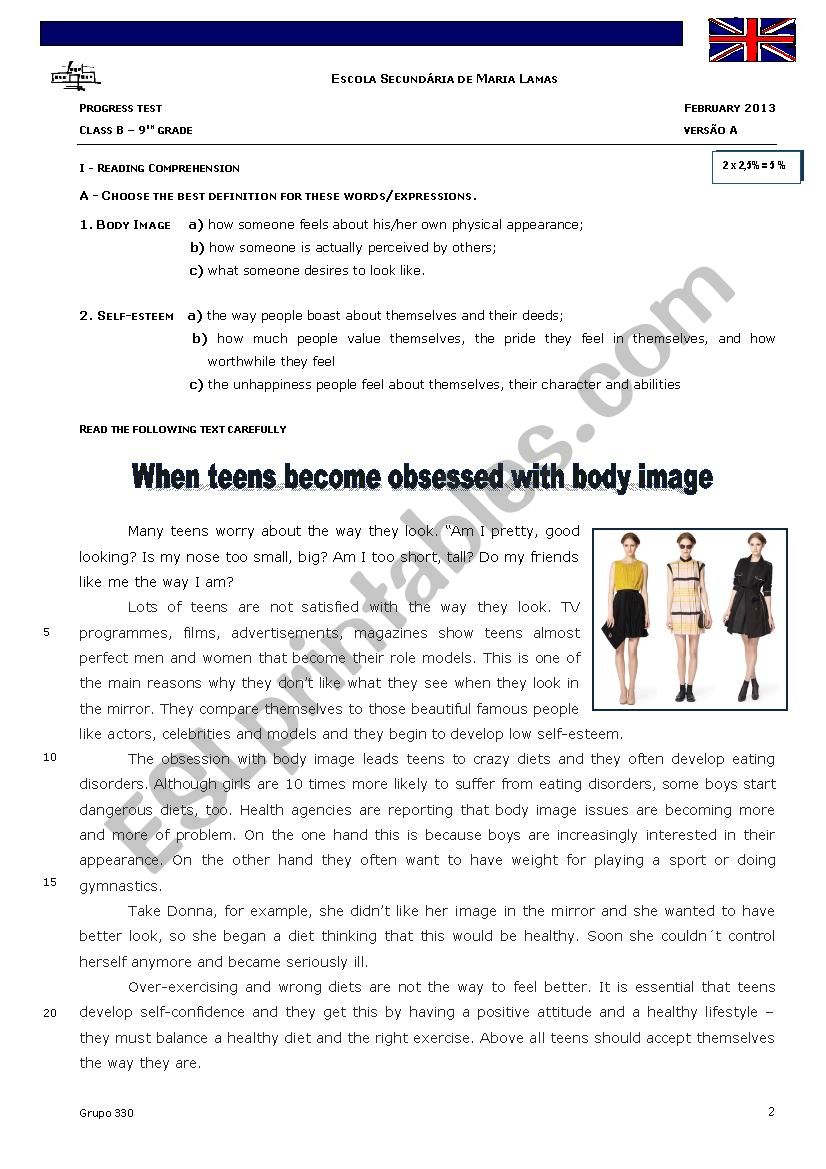 Body Image worksheet
