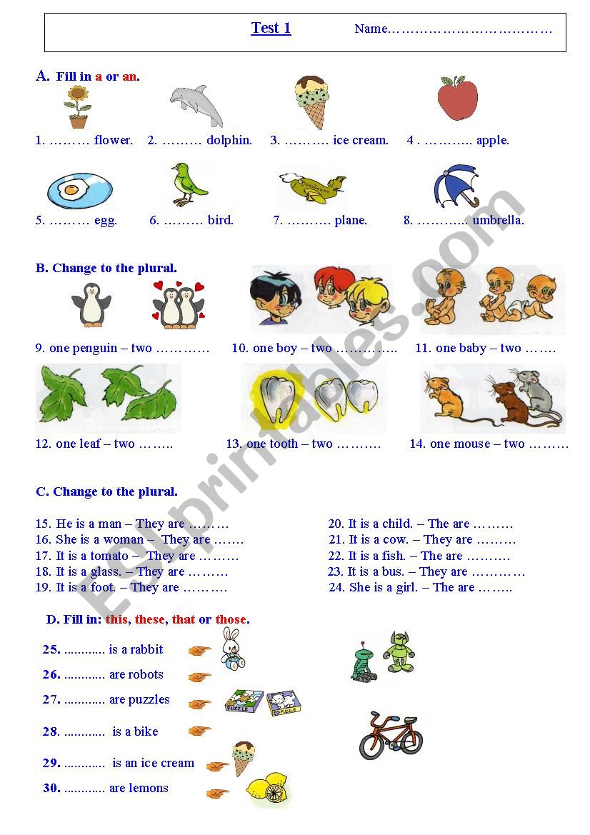 Grammar test worksheet