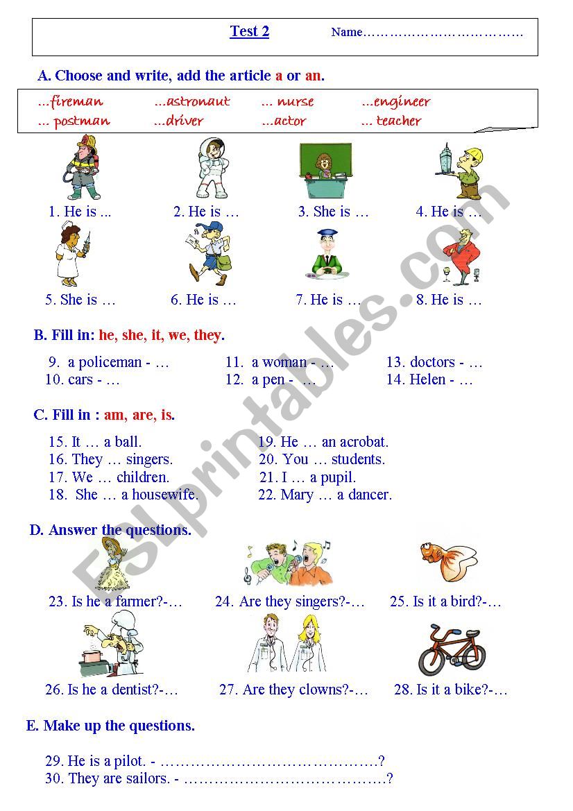 Grammar test worksheet