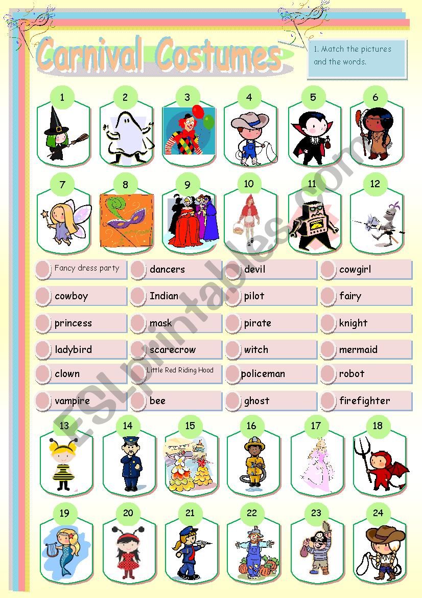 Carnival Costumes worksheet