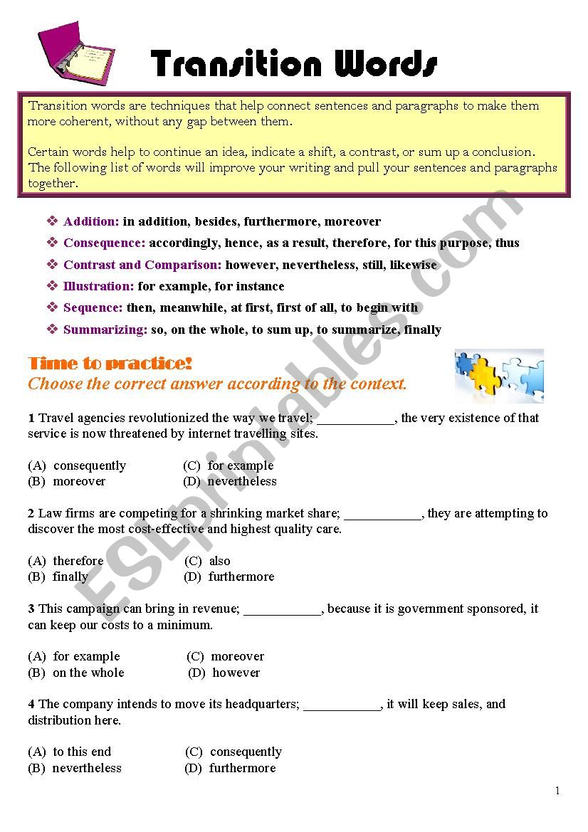 Transition Words worksheet