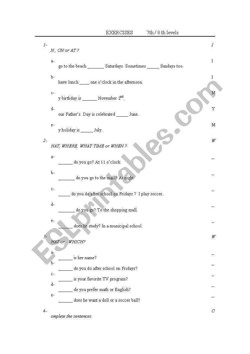  Exercises Review worksheet