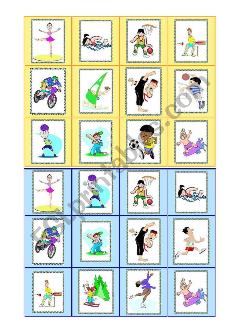 Sports - bingo cards - part I worksheet