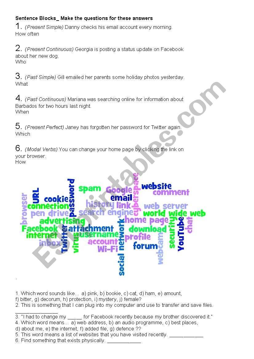 internet vocabulary worksheet