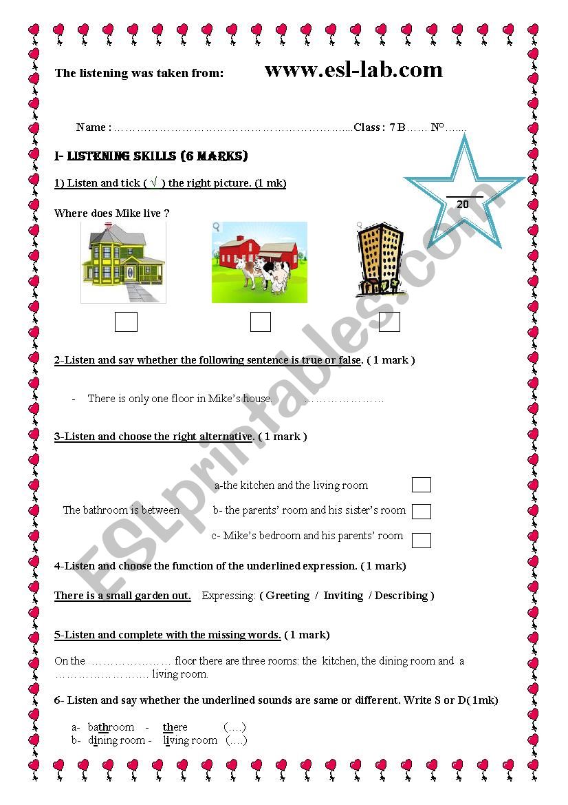 Mid-Term Test NÂ°2 7th Form worksheet