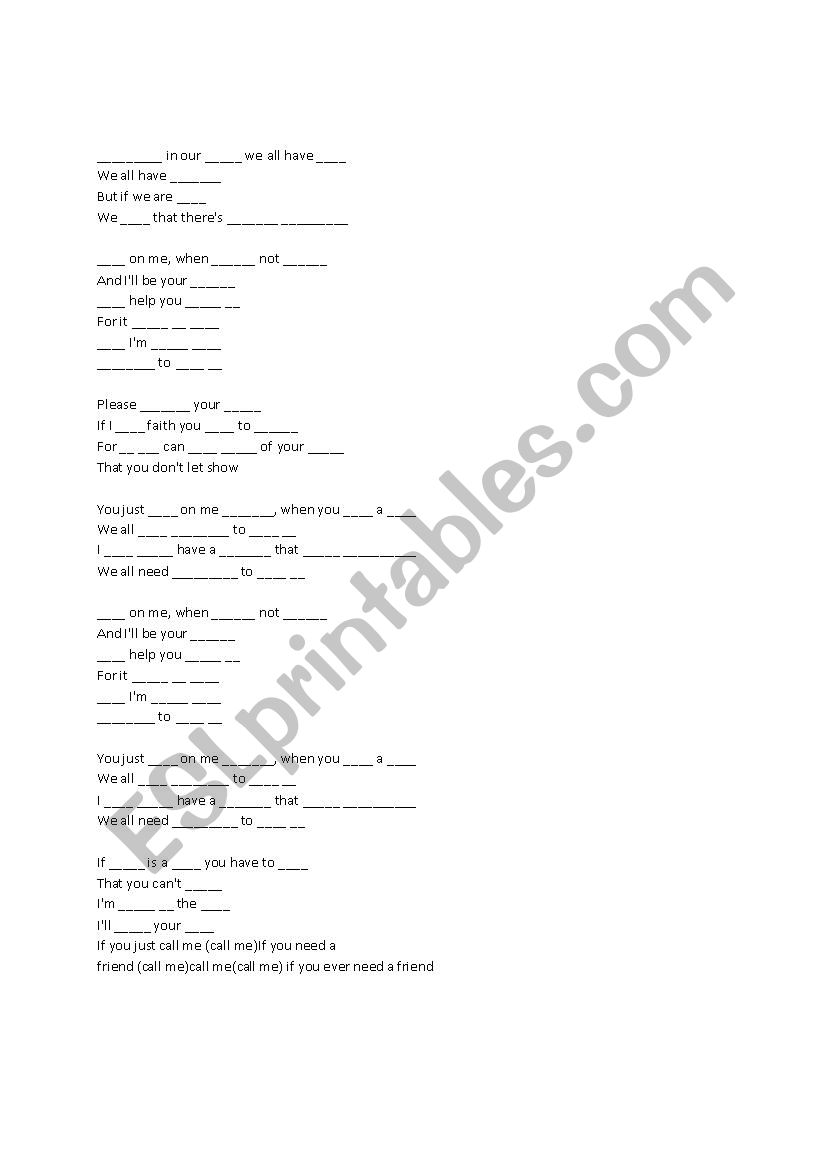 Lean On Me by Bill Withers worksheet
