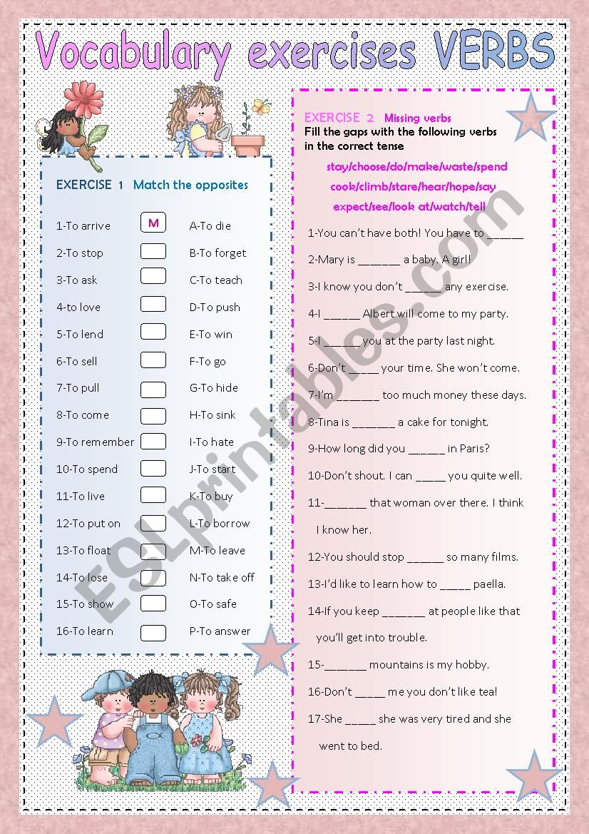 Vocabulary practise VERBS worksheet