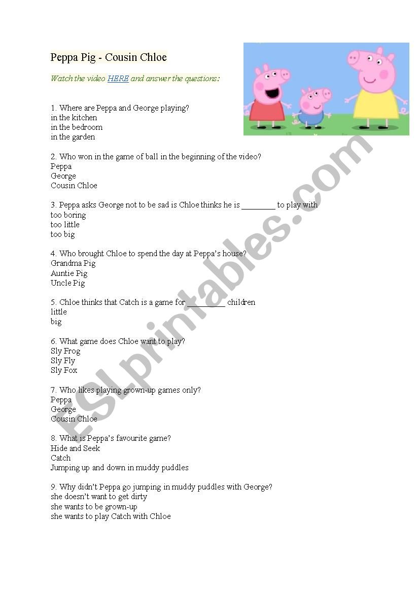 Peppa Pig. My Cousin Chloe worksheet