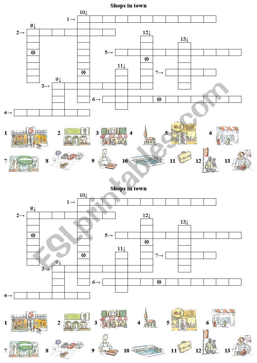 Shops in town worksheet