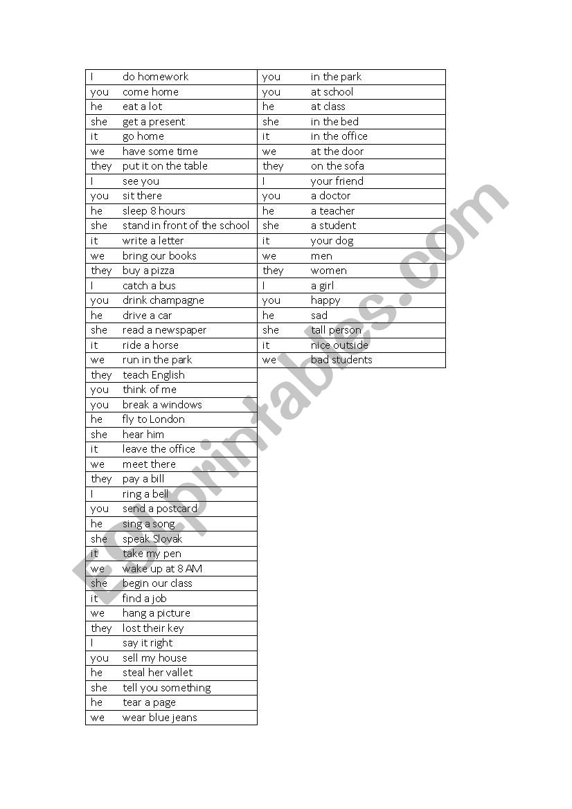 irregular verbs flash-cards worksheet