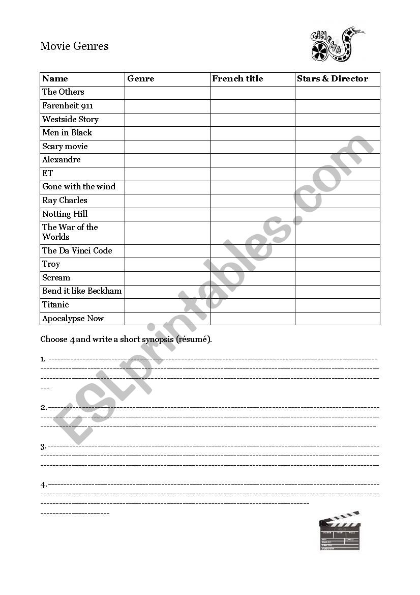 Movie genres worksheet