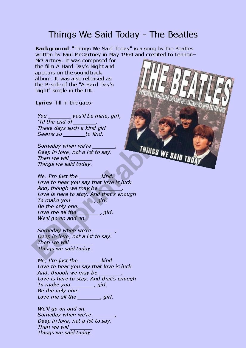 The Beatles - Things we said today