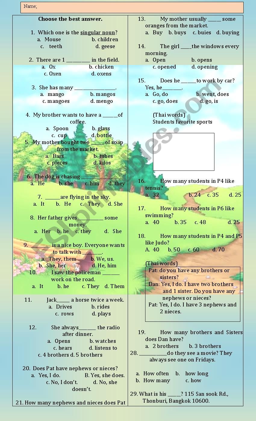 Elementary grammar exercises worksheet