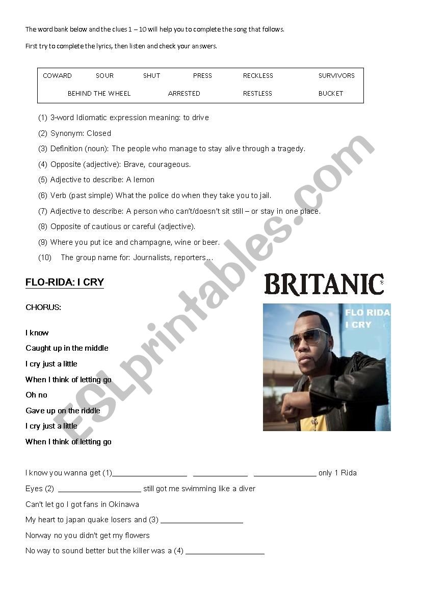 I CRY - FLO RIDA worksheet