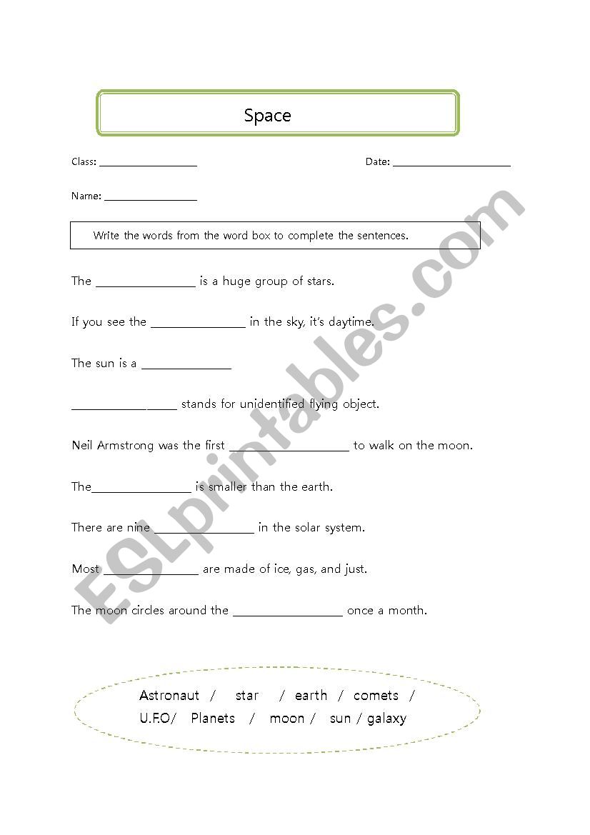 space worksheet