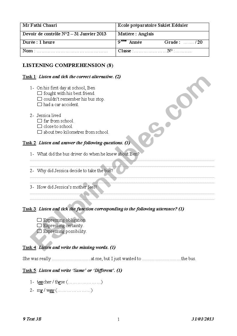 9 test 3 B 2013 worksheet