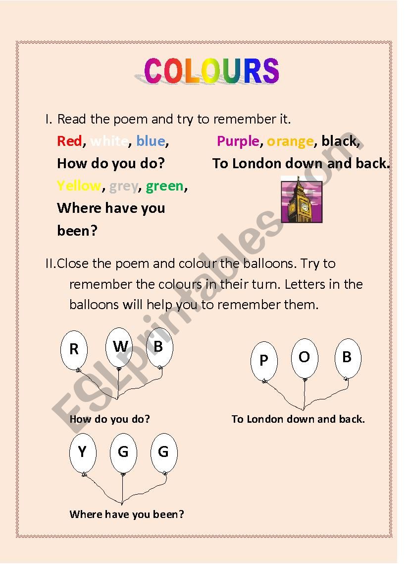 Colours poem worksheet