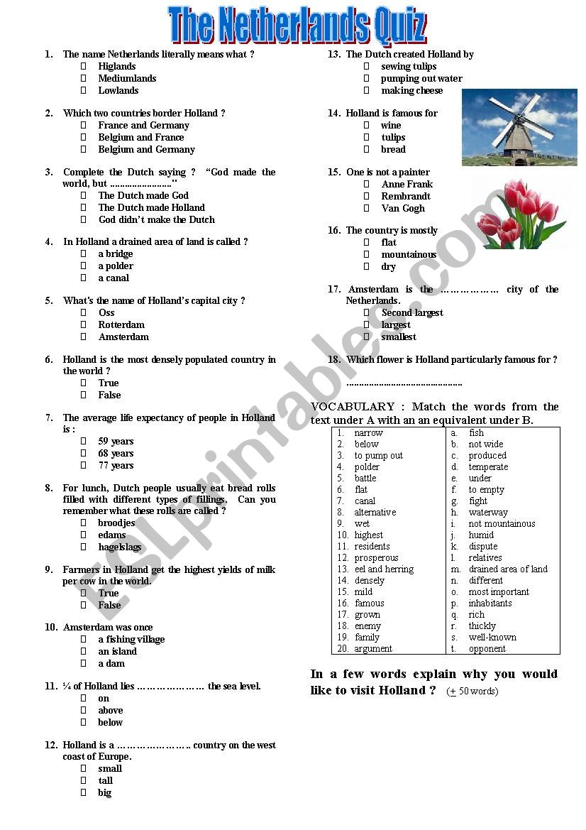 The Netherlands - quiz worksheet